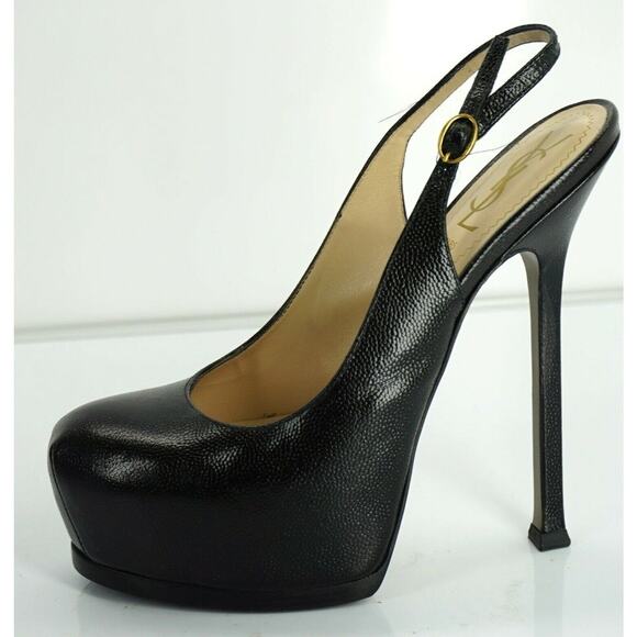 Saint Laurent Textured Patent Tribute Slingback Hidden Platform Pump - Picture 7 of 10